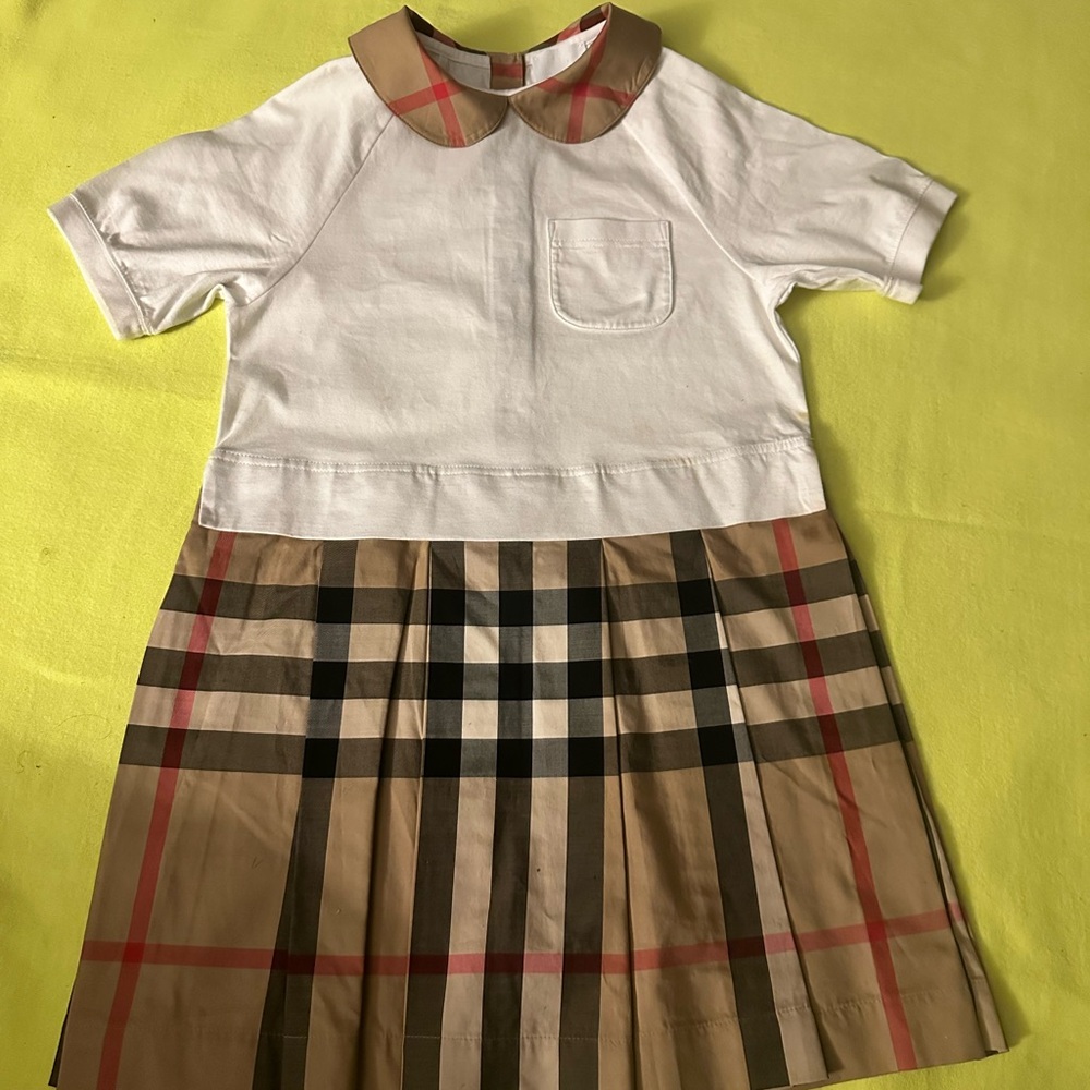 Burberry Kids White and Tan Plaid Dress